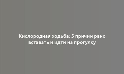 Кислородная ходьба: 5 причин рано вставать и идти на прогулку